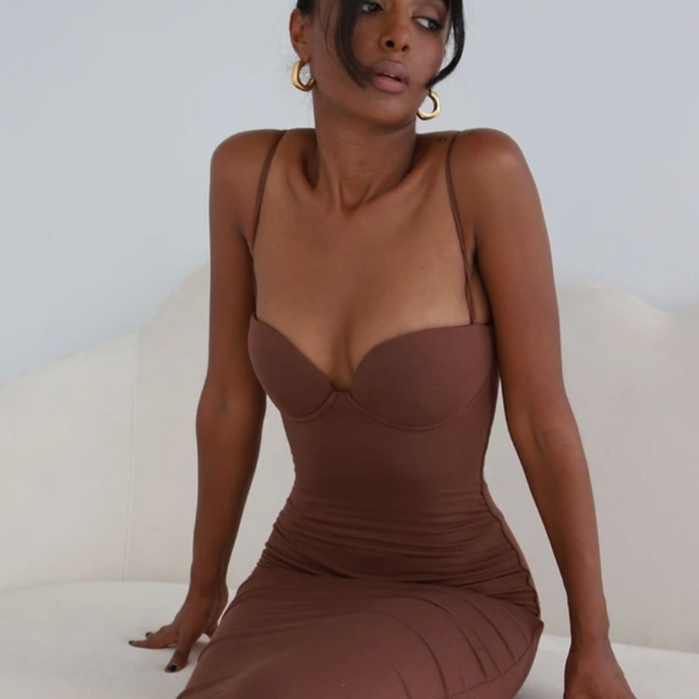 RE ONA Sweetheart Dress in Chocolate from Revolve